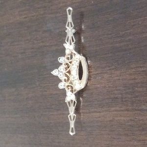 Crown Brooch/Pen Vintage Karu signed 3" goldtone faux pearls and rhinestones